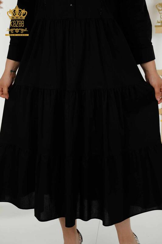 Großhandel Damen kleid - Knopfdetail - Schwarz - 20261 | KAZEE