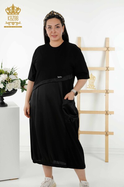 Großhandel Damenkleid - Leder detailliert - Tasche - Schwarz - 20323 | KAZEE - Thumbnail
