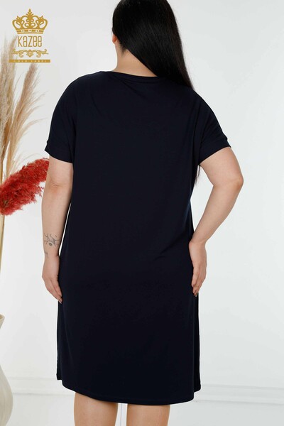 Großhandel Damenkleid Gestreifte Taschen Navy - 7738 | KAZEE - Thumbnail