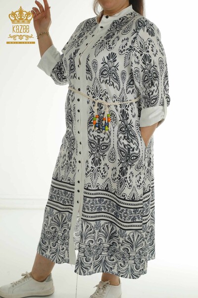 Großhandel Damen Kleid - Taille Binde Detail - Schwarz - 2402-211682 | S&M - Thumbnail