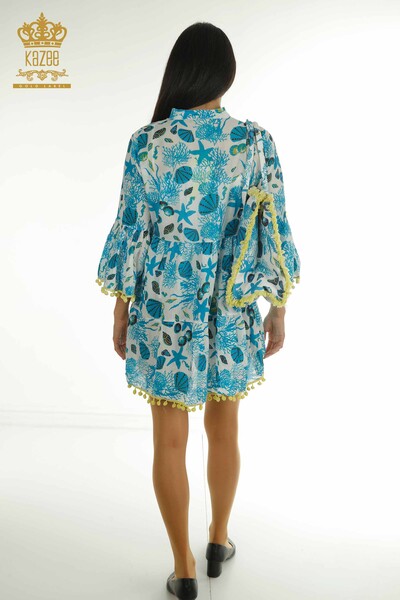 Großhandel Damen Kleid - Tasche detailliert - Blau - 2402-211282 | S&M - Thumbnail