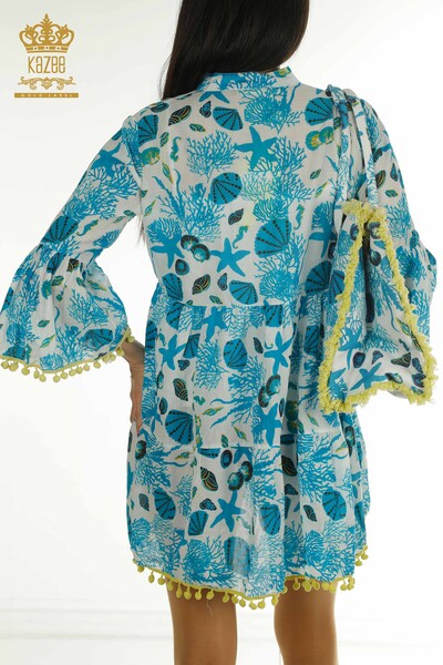 Großhandel Damen Kleid - Tasche detailliert - Blau - 2402-211282 | S&M - Thumbnail