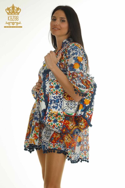 Großhandel Damen Kleid - Tasche detailliert - Marineblau - 2402-211282 | S&M - Thumbnail