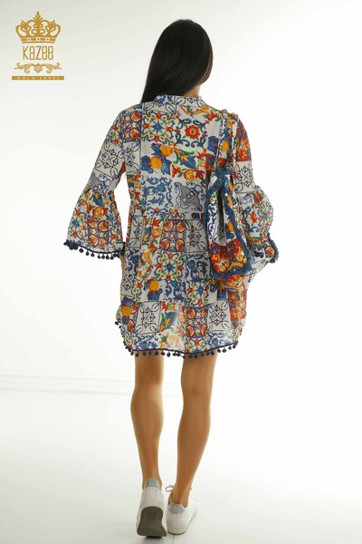 Großhandel Damen Kleid - Tasche detailliert - Marineblau - 2402-211282 | S&M - Thumbnail