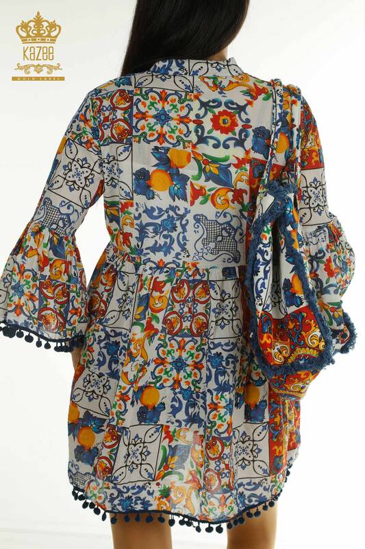 Großhandel Damen Kleid - Tasche detailliert - Marineblau - 2402-211282 | S&M