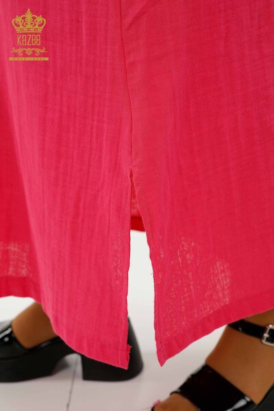 Großhandel Damenkleid - Zwei Taschen - Fuchsia - 20404 | KAZEE - Thumbnail