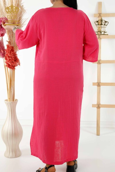 Großhandel Damenkleid - Zwei Taschen - Fuchsia - 20404 | KAZEE - Thumbnail