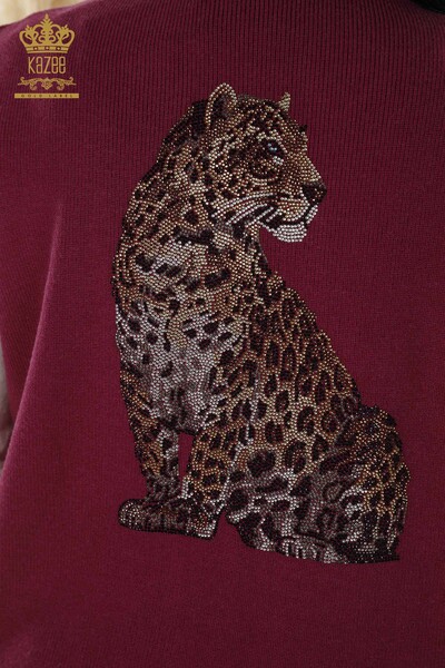 Großhandel Damen Kurze Weste - Leopardenmuster - Lila - 30311 | KAZEE - Thumbnail