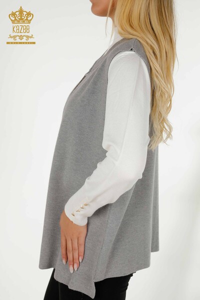 Großhandel Damen-Kurz Weste - Leoparden muster - Grau - 30311 | KAZEE - 4