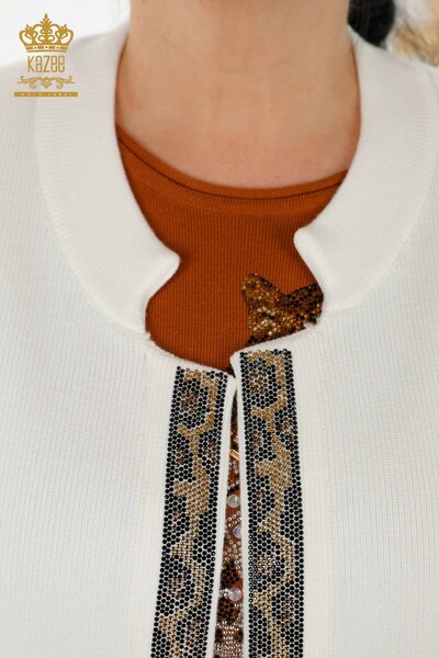 Großhandel Damen Kurze Weste - Leopardenmuster - Ecru - 30311 | KAZEE - 4