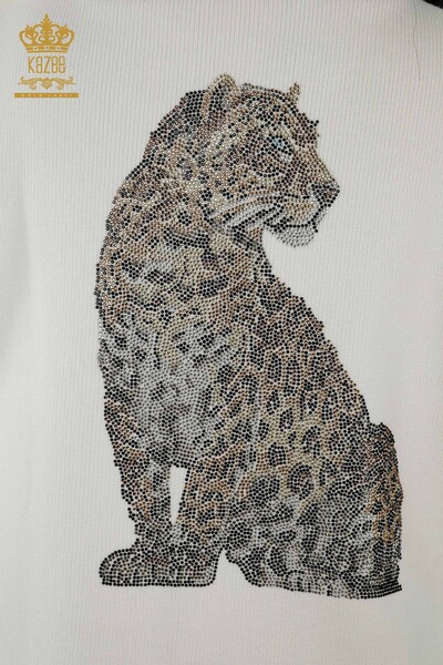 Großhandel Damen Kurze Weste - Leopardenmuster - Ecru - 30311 | KAZEE - Thumbnail
