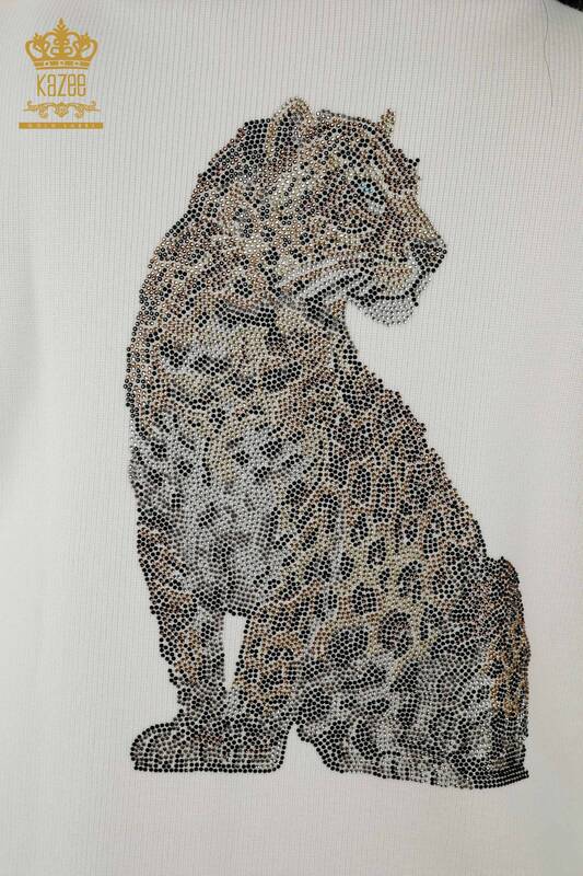 Großhandel Damen Kurze Weste - Leopardenmuster - Ecru - 30311 | KAZEE
