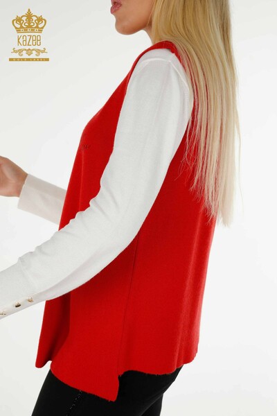 Großhandel Kurze Damen Weste - Stein bestickt - Rot - 30411 | KAZEE - 6