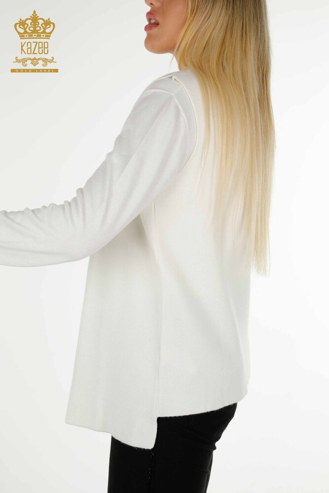 Großhandel Kurze Damen Weste im - Stein bestickt - Ecru - 30411 | KAZEE - 5