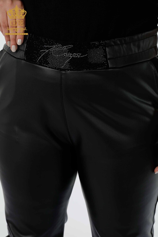 Großhandel Damen Lederhose Stein bestickt - Schwarz - 3670 | KAZEE - 3