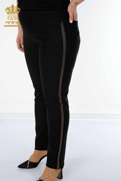 Großhandel Leggings-Hosen der Frauen - Tasche ausführlich - Schwarz - 3593 | KAZEE - 2