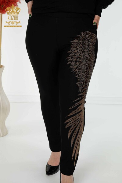 Großhandel Damen Leggings Hosen Gemustert Schwarz - 3604 | KAZEE - 5