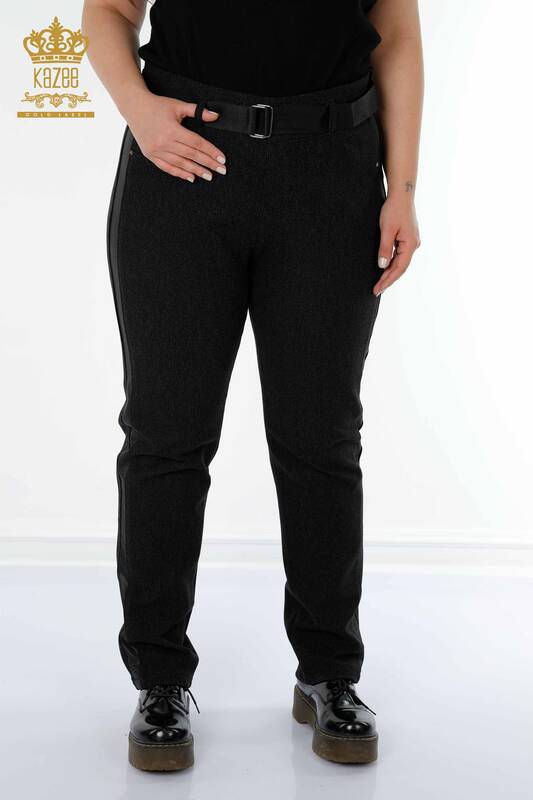 Großhandel Damen Leggings Hosen - Leder - Gürtel - Schwarz - 3658 | KAZEE