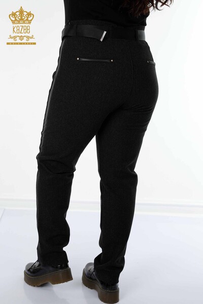 Großhandel Damen Leggings Hosen - Leder - Gürtel - Schwarz - 3658 | KAZEE - 6