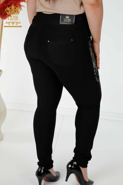 Großhandel Damen Leggings Hosen - Leopard Stein bestickt - Schwarz - 3638 | KAZEE - 7