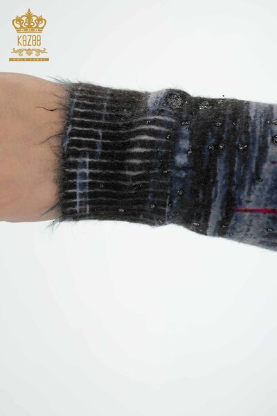 Großhandel Damenpullover Angora Digitaldruck Marineblau - 16009 | KAZEE - 7