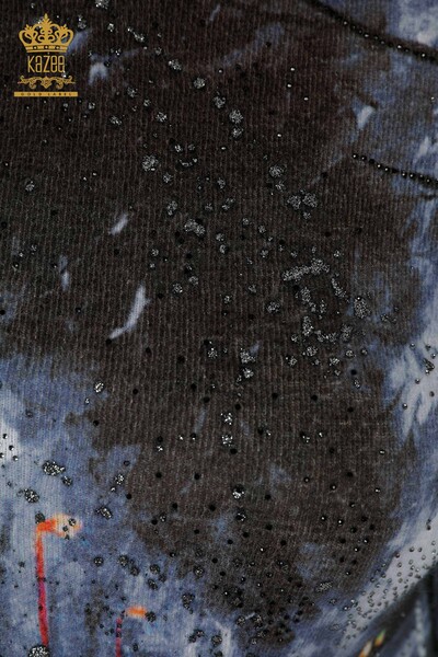 Großhandel Damenpullover Angora Digitaldruck Marineblau - 16009 | KAZEE - Thumbnail
