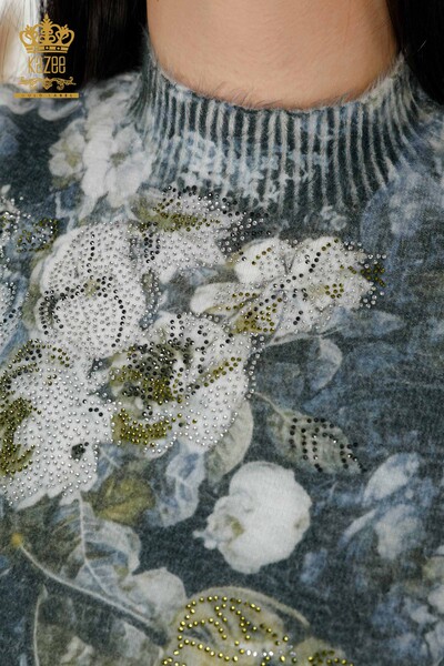 Großhandel Damenpullover Angora Crystal Stone Bestickter Safran - 18997 | KAZEE - Thumbnail