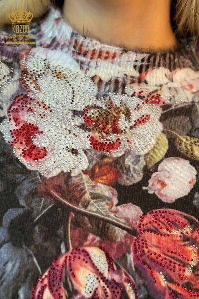 Großhandel Damenpullover Angora Stein bestickt Schwarz - 18997 | KAZEE - 3