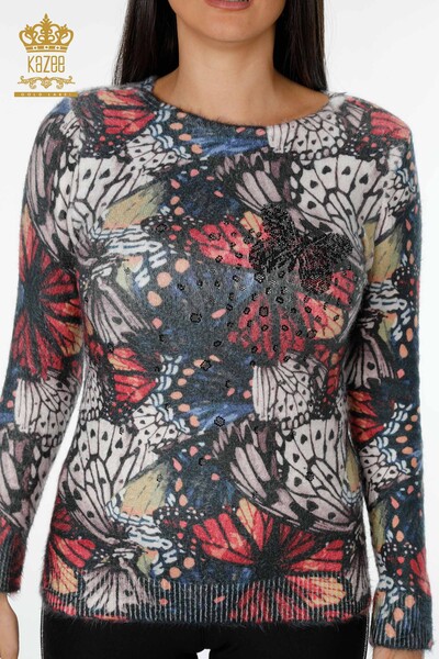 Großhandel Damen Pullover Digitaldruck Schwarz - 18929 | KAZEE - Thumbnail