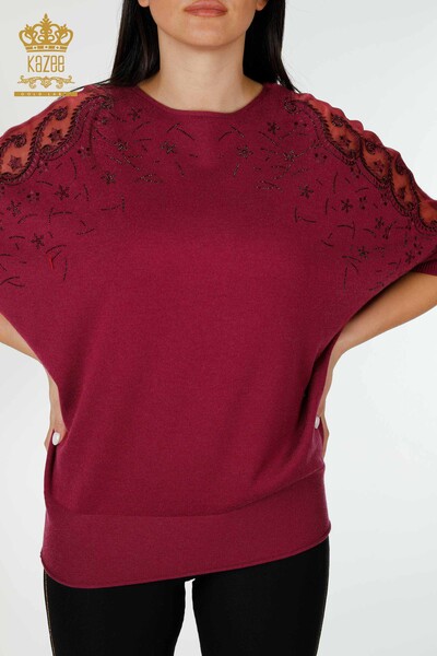 Großhandel Damen Pullover Tüll detaillierte Magenta-16826 / KAZEE - 2