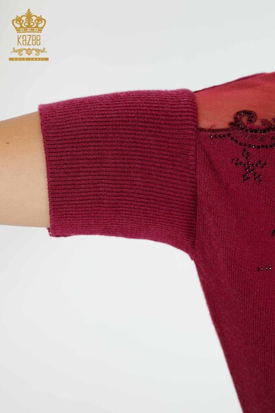 Großhandel Damen Pullover Tüll detaillierte Magenta-16826 / KAZEE - 4