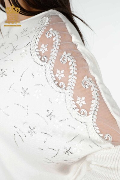 Großhandel Damen Pullover Tüll detaillierte Ekru - 16826 / KAZEE - 8