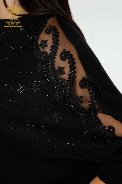 Großhandel Damen Pullover Tüll Detail Schwarz-16826 / KAZEE - 7