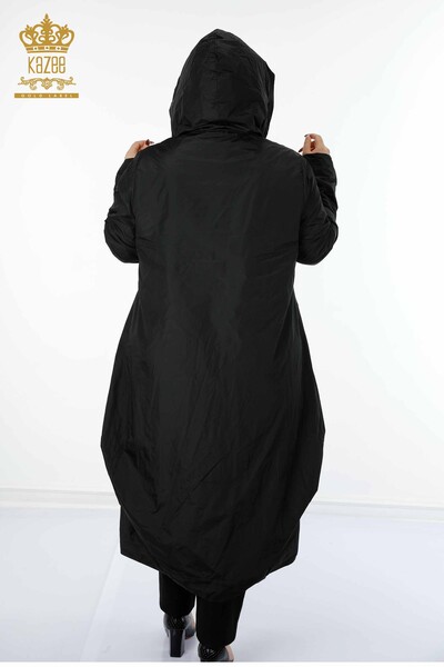 Großhandel Regenmantel für Damen im - mit Reißverschluss mit Kapuze - Tasche detailliert - 7572 | KAZEE - Thumbnail