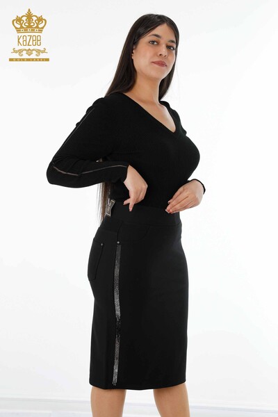 Großhandel Damen Rock - Streifen - Kristall Stein bestickt - Taschen details - 4169 | KAZEE - 1