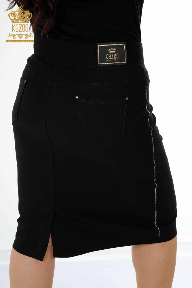 Großhandel Damen Rock - Streifen Stein bestickt - Schwarz - 4211 | KAZEE - 8