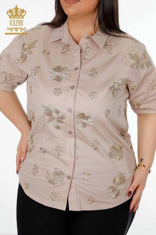 Großhandel Damenhemden - Amerikanisches Modell - Blumenstickerei - Baumwolle - 20206 | KAZEE