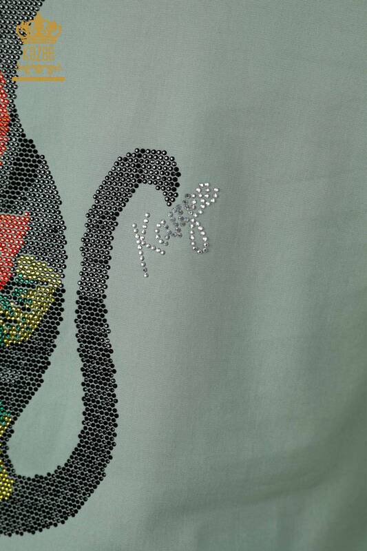 Großhandel Damenhemd Baumwolle - Bunt Stein bestickt - Gemustert - 20075 | KAZEE