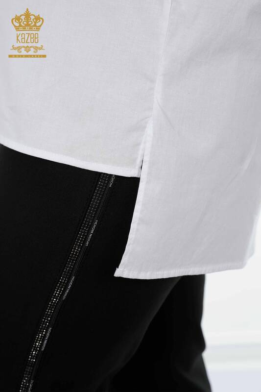 Großhandel Damenhemden - Gemustert Taschen Weiß - 20092 | KAZEE