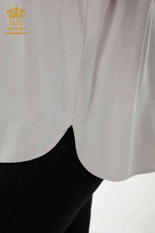 Großhandel Damenhemd - Halber Knopf detailliert - Hellgrau - 20316 | KAZEE