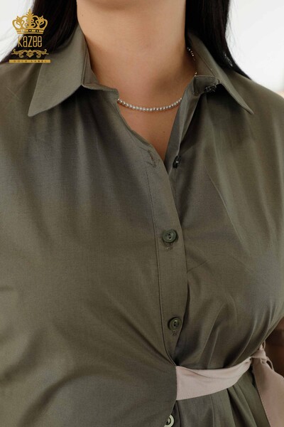 Großhandel Damen Hemdkleid Zwei Farben Khaki Beige - 20378 | KAZEE - 4