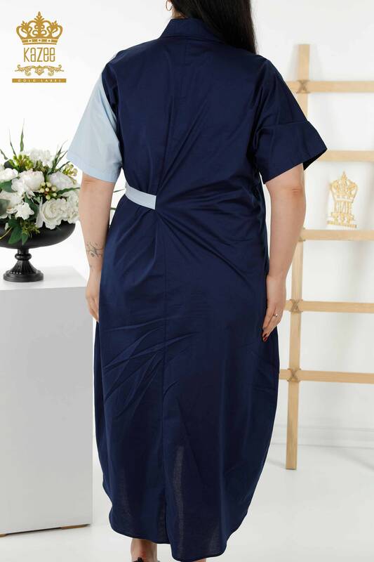 Großhandel Damen Hemdkleid - Zwei Farben - Marineblau - 20378 | KAZEE
