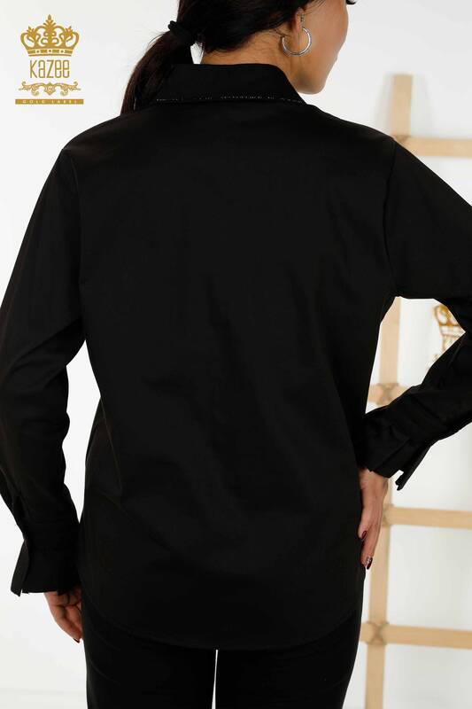 Großhandel Damenhemd Kristall Stein bestickt Schwarz - 20231 | KAZEE