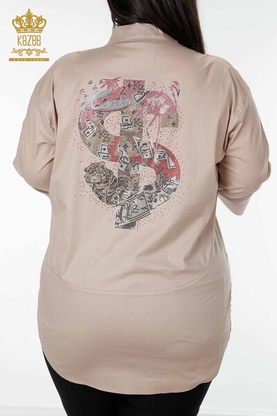 Großhandel Damenhemd - Gemusterter Rücken - Beige - 20006 | KAZEE - Thumbnail