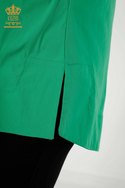 Großhandel Damenhemd - Zwei Taschen - Grün - 20220 | KAZEE - Thumbnail