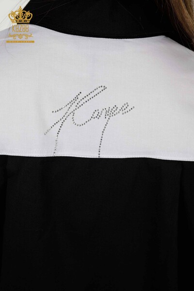 Großhandel Damenhemd Zweifarbig Schwarz Weiß - 20310 | KAZEE - Thumbnail