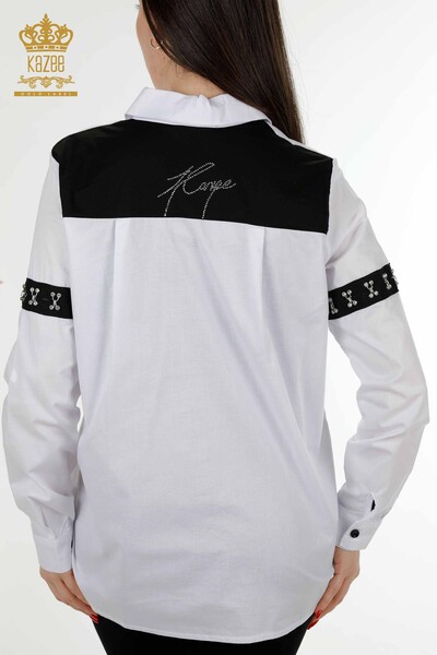 Großhandel Damenhemd Zweifarbig Weiß Schwarz - 20310 | KAZEE - Thumbnail