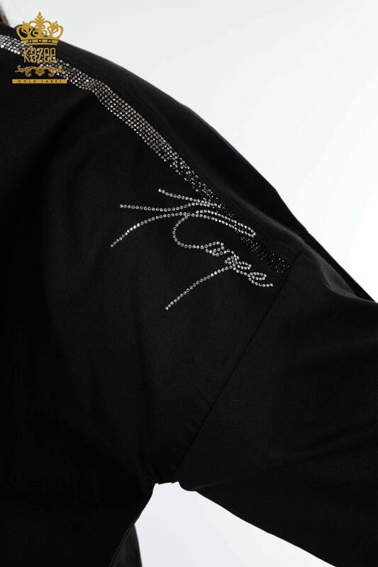 Großhandel Damenhemd - gemustert - Text mit detailliertem schwarz - 17141 | KAZEE