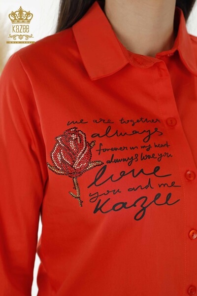 Großhandel Damenhemd Rose Gemustert Orange - 20227 | KAZEE - Thumbnail
