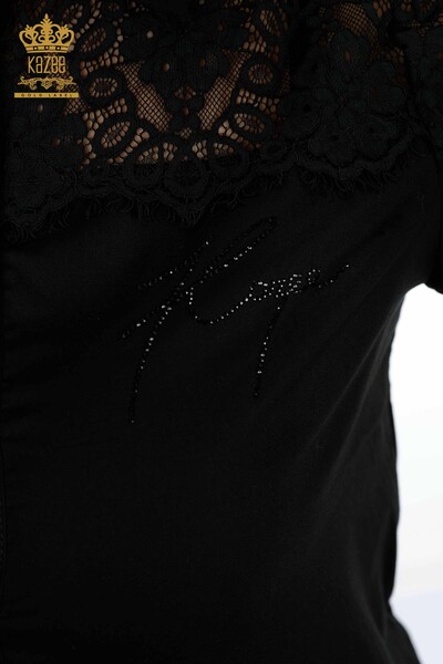 Großhandel Damenhemd - Tüll detail - Gemustert - Kristallstein bestickt - 20211 | KAZEE - Thumbnail